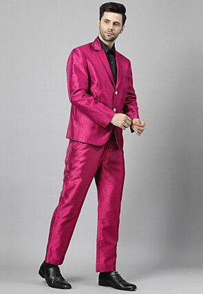 Solid Color Dupion Silk Blazer in Fuchsia