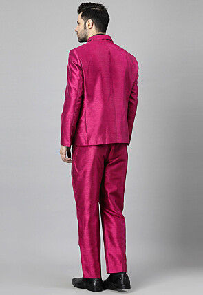 Solid Color Dupion Silk Blazer in Fuchsia