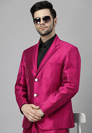 Solid Color Dupion Silk Blazer in Fuchsia