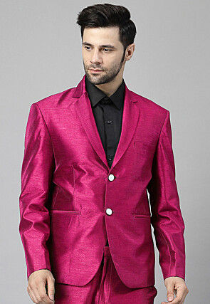 Solid Color Dupion Silk Blazer in Fuchsia