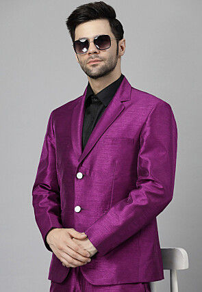 Solid Color Dupion Silk Blazer in Magenta