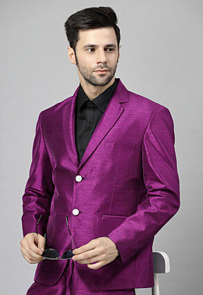 Solid Color Dupion Silk Blazer in Magenta