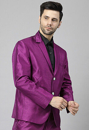 Solid Color Dupion Silk Blazer in Magenta