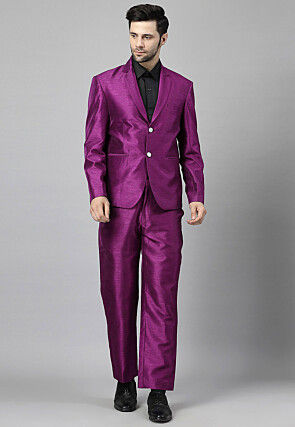 Solid Color Dupion Silk Blazer in Magenta