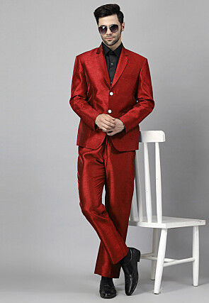 Solid Color Dupion Silk Blazer in Maroon