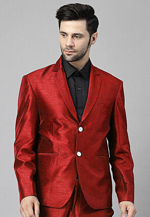 Solid Color Dupion Silk Blazer in Maroon