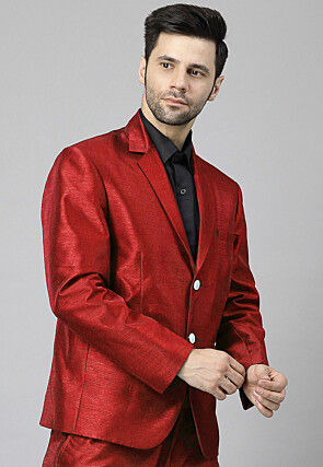 Solid Color Dupion Silk Blazer in Maroon
