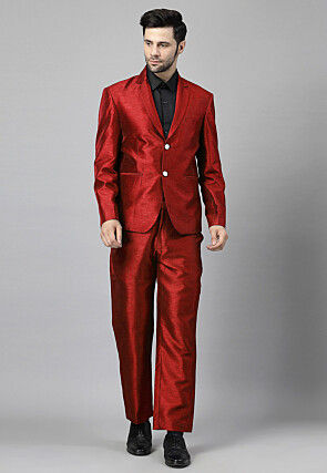 Solid Color Dupion Silk Blazer in Maroon