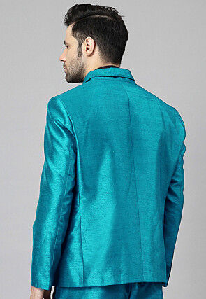 Solid Color Dupion Silk Blazer in Teal Blue