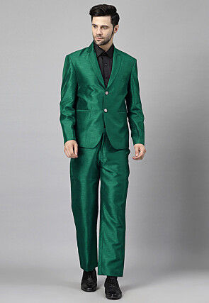 Solid Color Dupion Silk Blazer in Teal Green