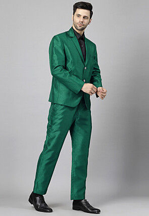 Solid Color Dupion Silk Blazer in Teal Green