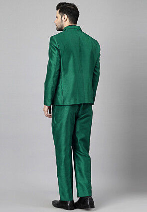 Solid Color Dupion Silk Blazer in Teal Green