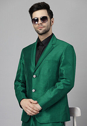 Solid Color Dupion Silk Blazer in Teal Green