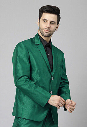 Solid Color Dupion Silk Blazer in Teal Green