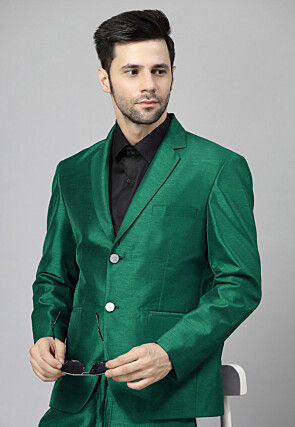 Solid Color Dupion Silk Blazer in Teal Green