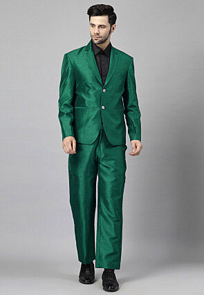 Solid Color Dupion Silk Blazer in Teal Green