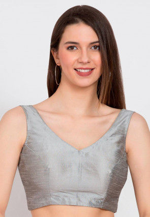 Solid Color Dupion Silk Blouse in Grey