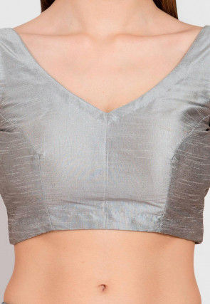 Solid Color Dupion Silk Blouse in Grey