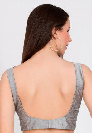 Solid Color Dupion Silk Blouse in Grey