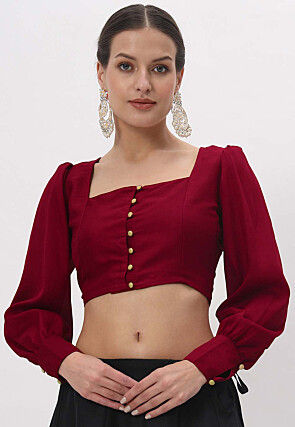 Solid Color Dupion Silk Blouse in Maroon