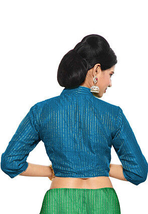 Solid Color Dupion Silk Blouse in Teal Blue