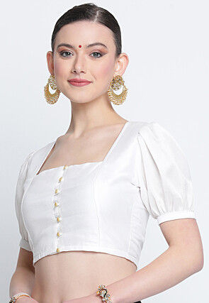 Solid Color Dupion Silk Blouse in White