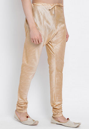 Solid Color Dupion Silk Churidar in Beige