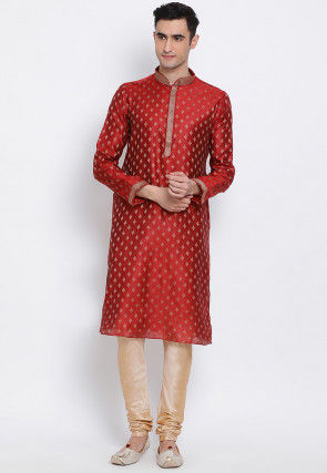 Solid Color Dupion Silk Churidar in Beige