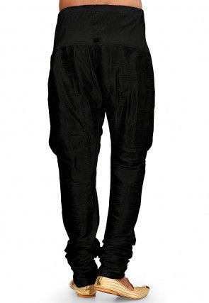 Solid Color Dupion Silk Churidar in Black