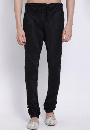 Solid Color Dupion Silk Churidar in Black