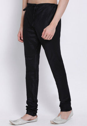 Solid Color Dupion Silk Churidar in Black