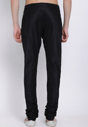 Solid Color Dupion Silk Churidar in Black