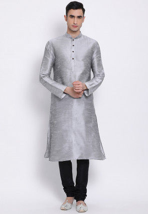 Solid Color Dupion Silk Churidar in Black