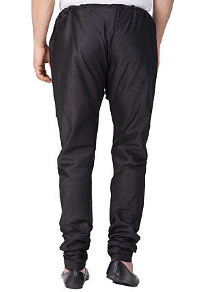 Solid Color Dupion Silk Churidar in Black