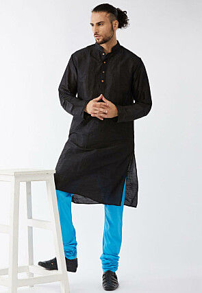 Solid Color Dupion Silk Churidar in Blue