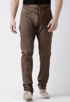 Solid Color Dupion Silk Churidar in Brown