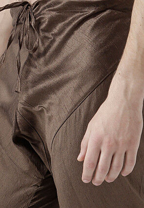 Solid Color Dupion Silk Churidar in Brown