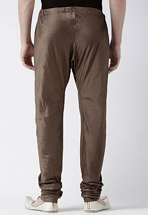 Solid Color Dupion Silk Churidar in Brown