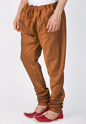 Solid Color Dupion Silk Churidar in Brown