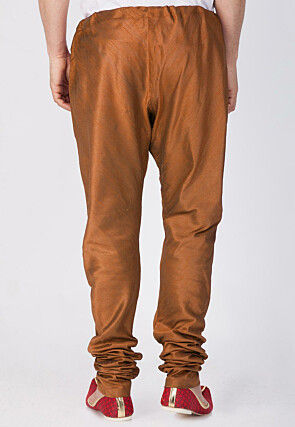 Solid Color Dupion Silk Churidar in Brown