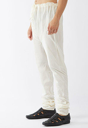 Solid Color Dupion Silk Churidar in Cream