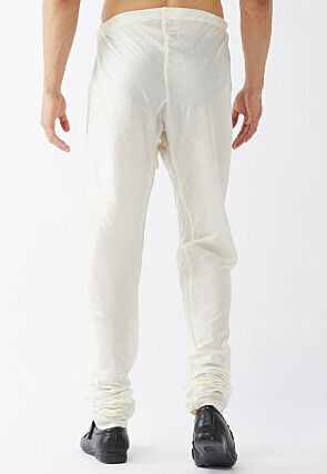 Solid Color Dupion Silk Churidar in Cream