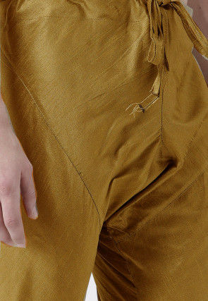 Solid Color Dupion Silk Churidar in Dark Beige