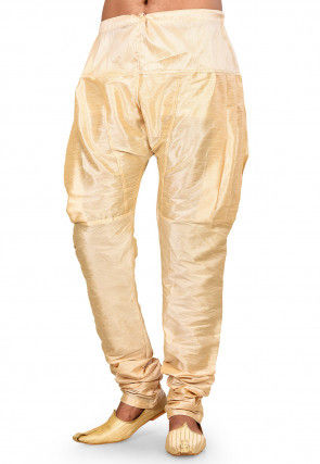 Solid Color Dupion Silk Churidar in Dark Beige