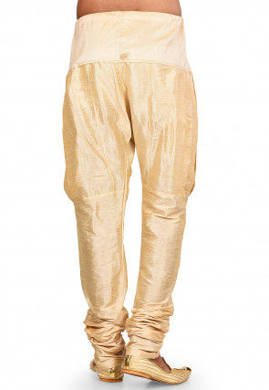 Solid Color Dupion Silk Churidar in Dark Beige