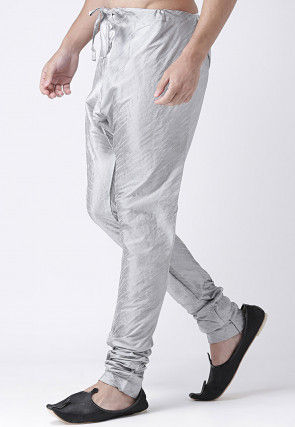 Solid Color Dupion Silk Churidar in Grey