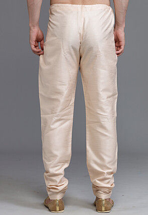 Solid Color Dupion Silk Churidar in Light Beige