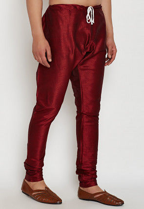 Solid Color Dupion Silk Churidar in Maroon