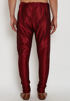 Solid Color Dupion Silk Churidar in Maroon