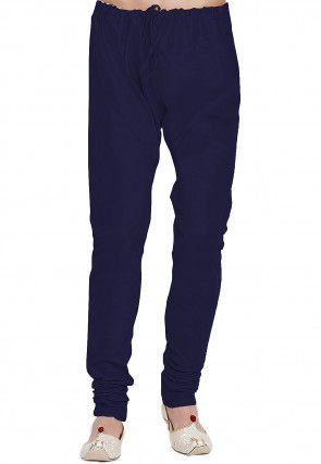 Solid Color Dupion Silk Churidar in Navy Blue